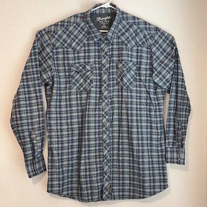Wrangler Mens 3XT Blue Gray Plaid LS Pearl Snap Retro Button Up Western Shirt